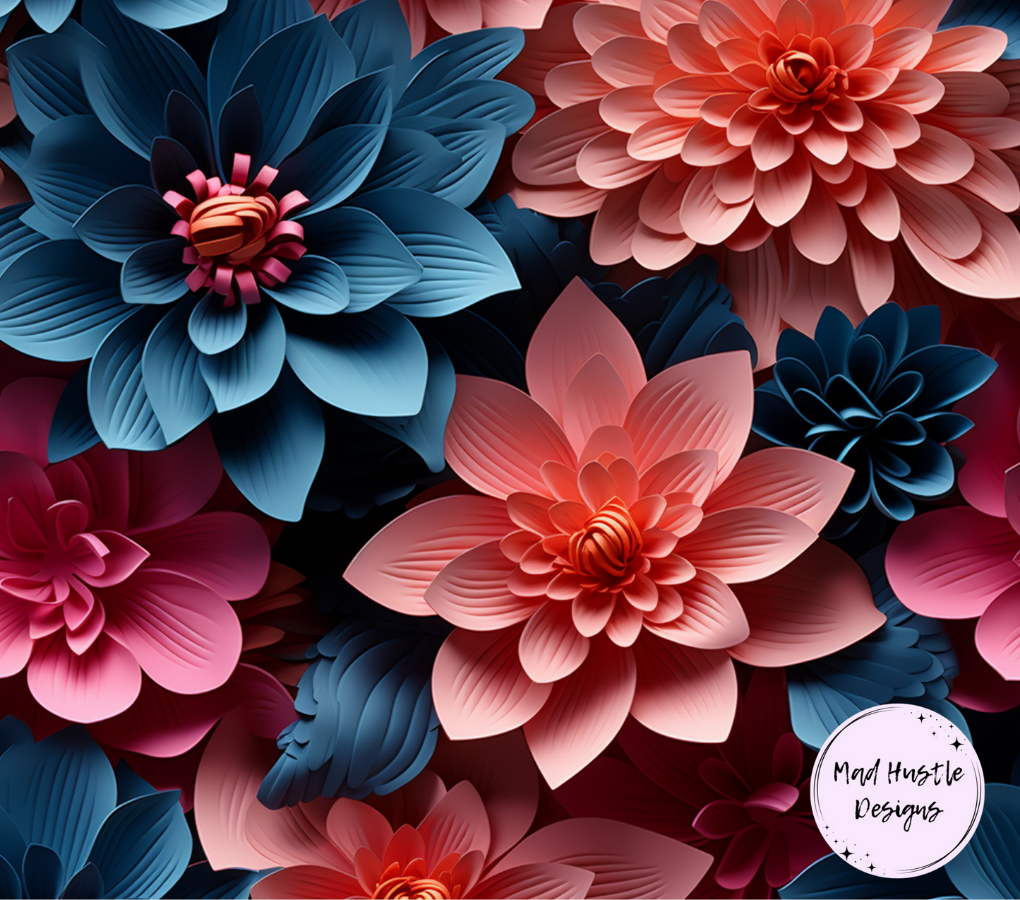 Peach Blue 3D Floral
