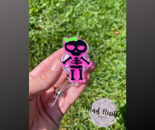 Skeleton Girl Badge Reels